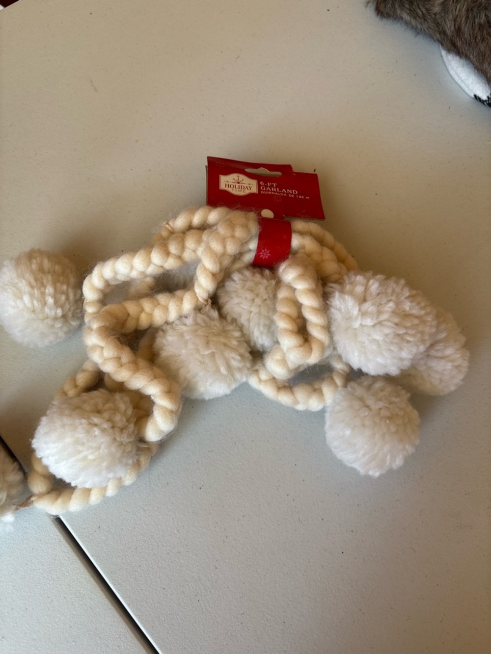 Holiday Time Cream Braided Pom Pom Garland